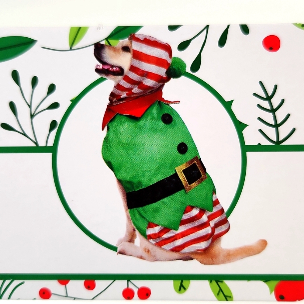 Holiday Time Dog Pet Holiday Christmas Hooded Santa's Elf Suit (L)